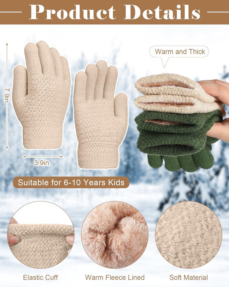 Chuarry 2 Pairs Kids Fleece Lined Gloves Winter Thick Warm Thermal Cable Knit Gloves for 6-10 Years Boys Girls - Image 3